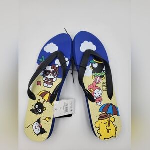 Sanrio Hello Kitty Flip Flops MENS sz 12 Black Blue Yellow Beach Chococat Unisex